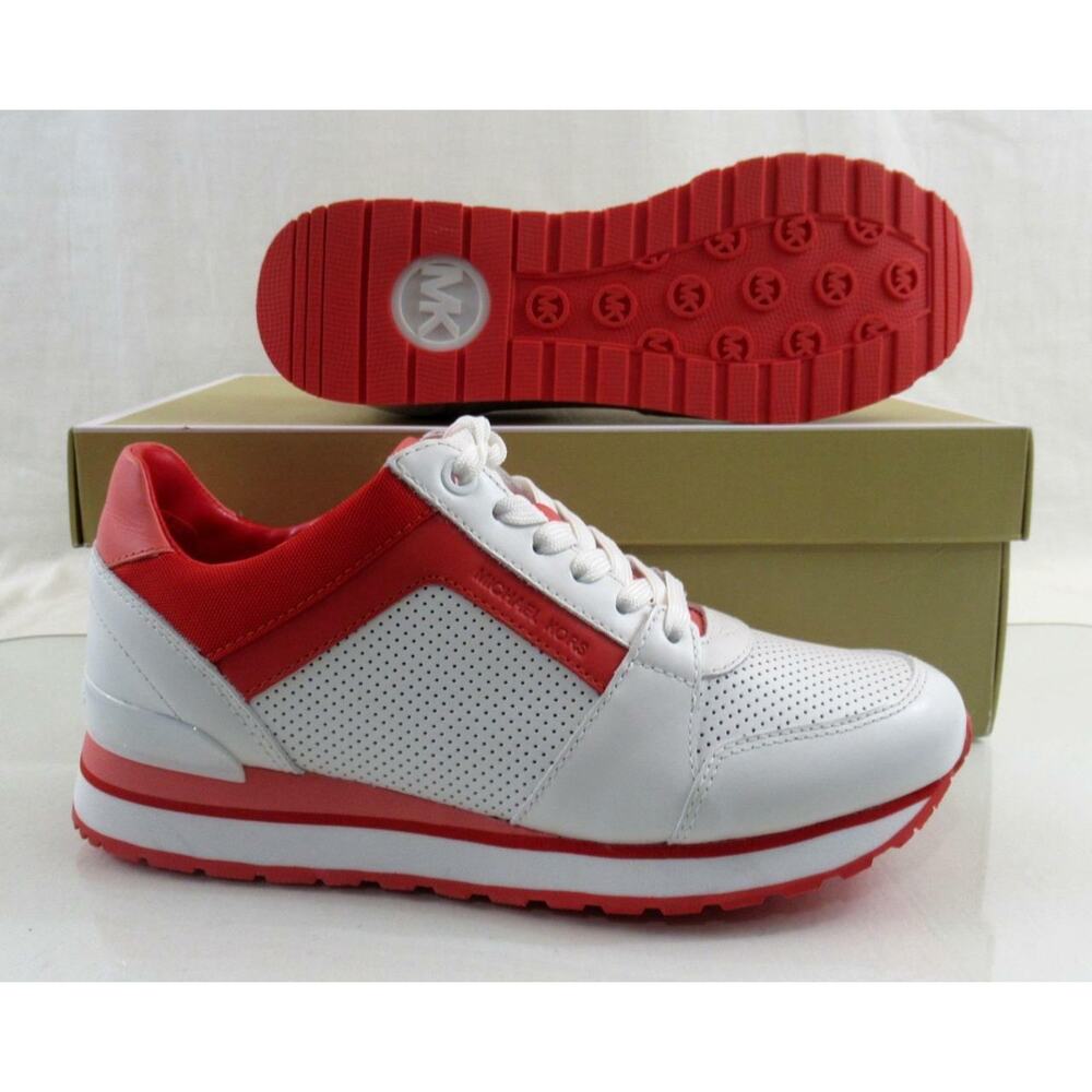 Michael Kors Billie Trainer Lace Up Sneakers Grapefruit White Red Pink Size 7 - Picture 9 of 9